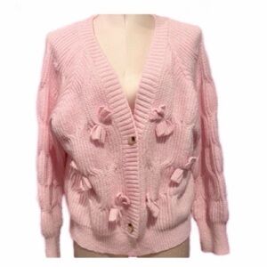 Preloved Adorable Coquette Pink Knitted Women's Sweater with Bows